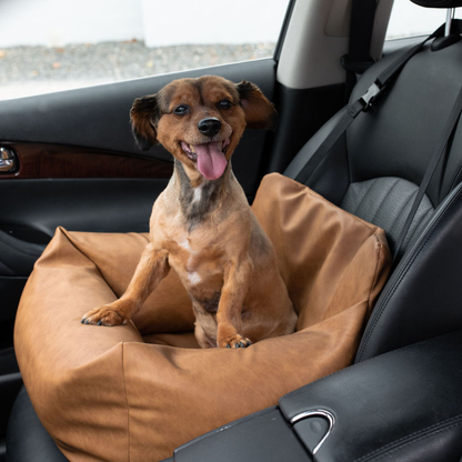 PupProtector™ Faux Leather Memory Foam Dog Car Bed - Camel