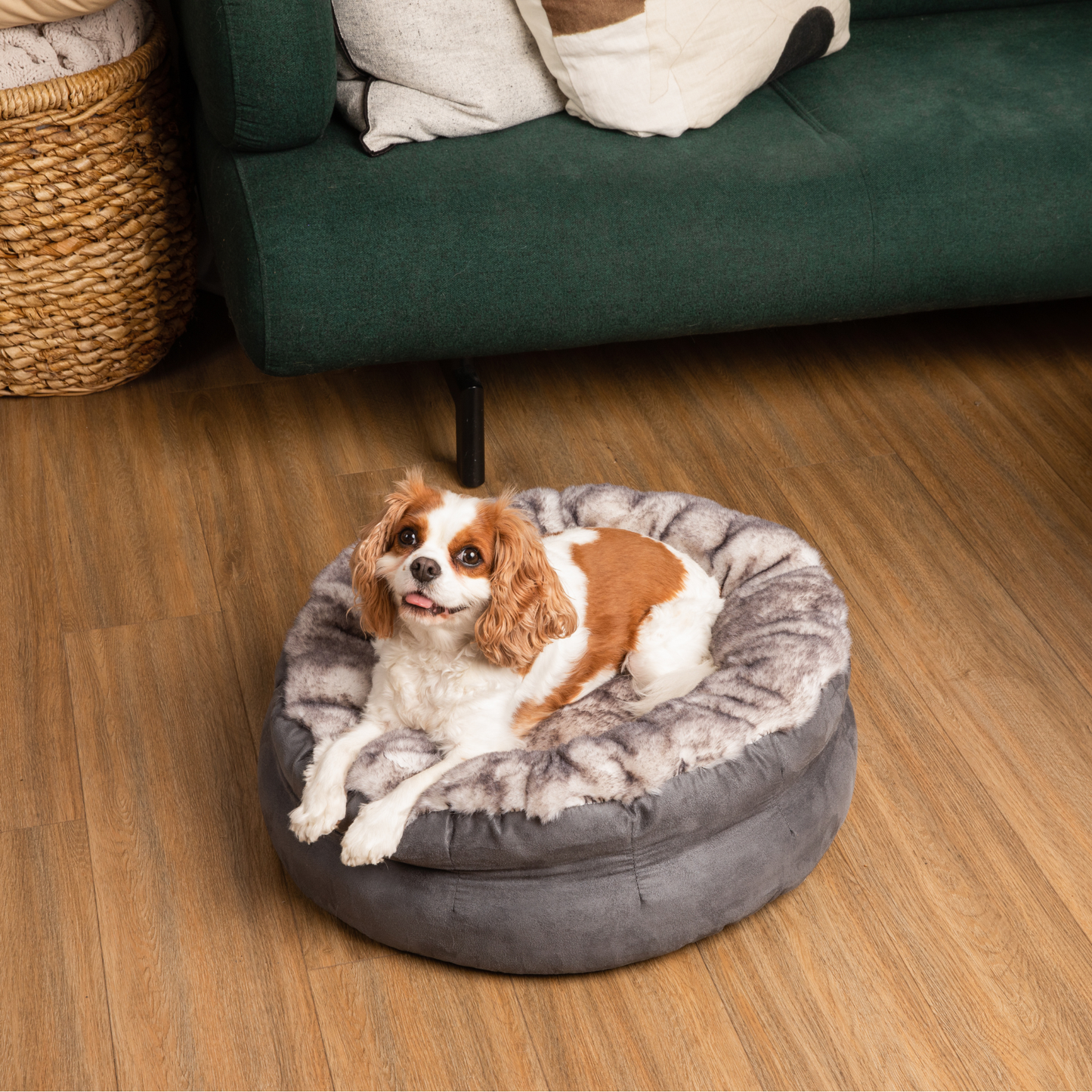 PupPouf™ Luxe Faux Fur Donut Dog Bed - Ultra Soft Chinchilla