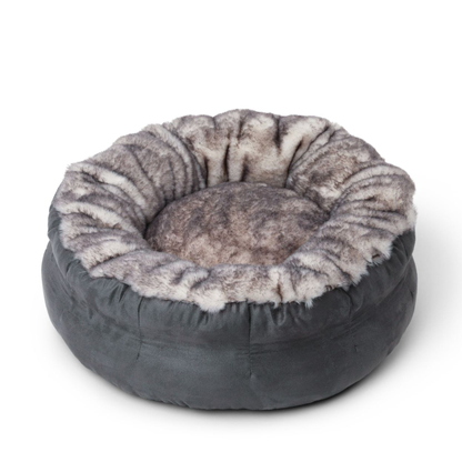 PupPouf™ Luxe Faux Fur Donut Dog Bed - Ultra Soft Chinchilla