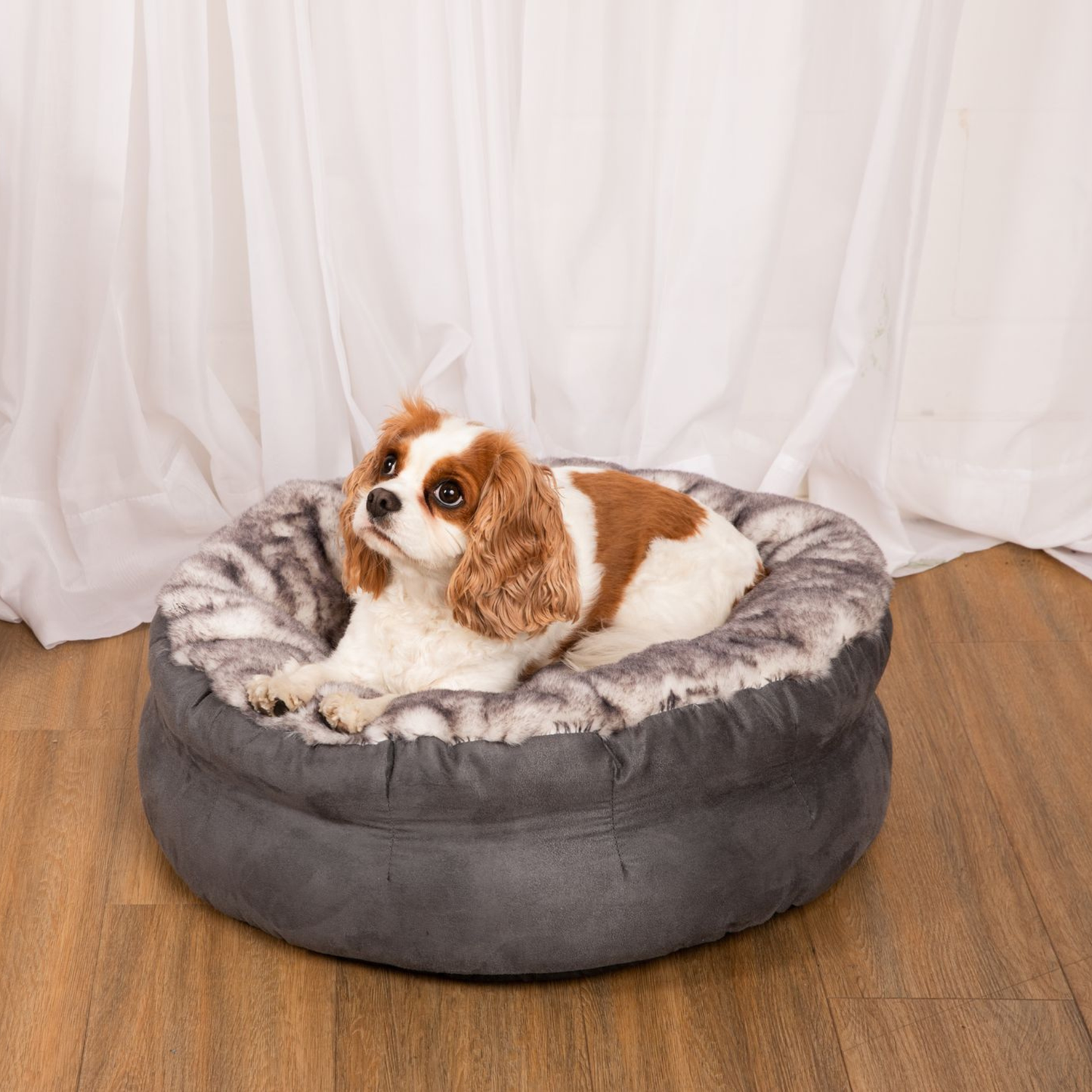 PupPouf™ Luxe Faux Fur Donut Dog Bed - Ultra Soft Chinchilla