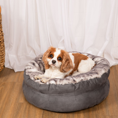 PupPouf™ Luxe Faux Fur Donut Dog Bed - Ultra Soft Chinchilla