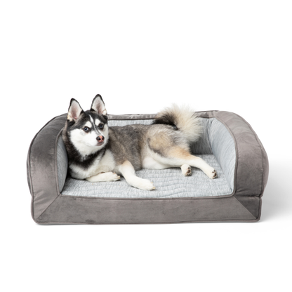 PupChill™ Cooling Bolster Dog Bed + Waterproof Blanket Bundle - Arctic Grey