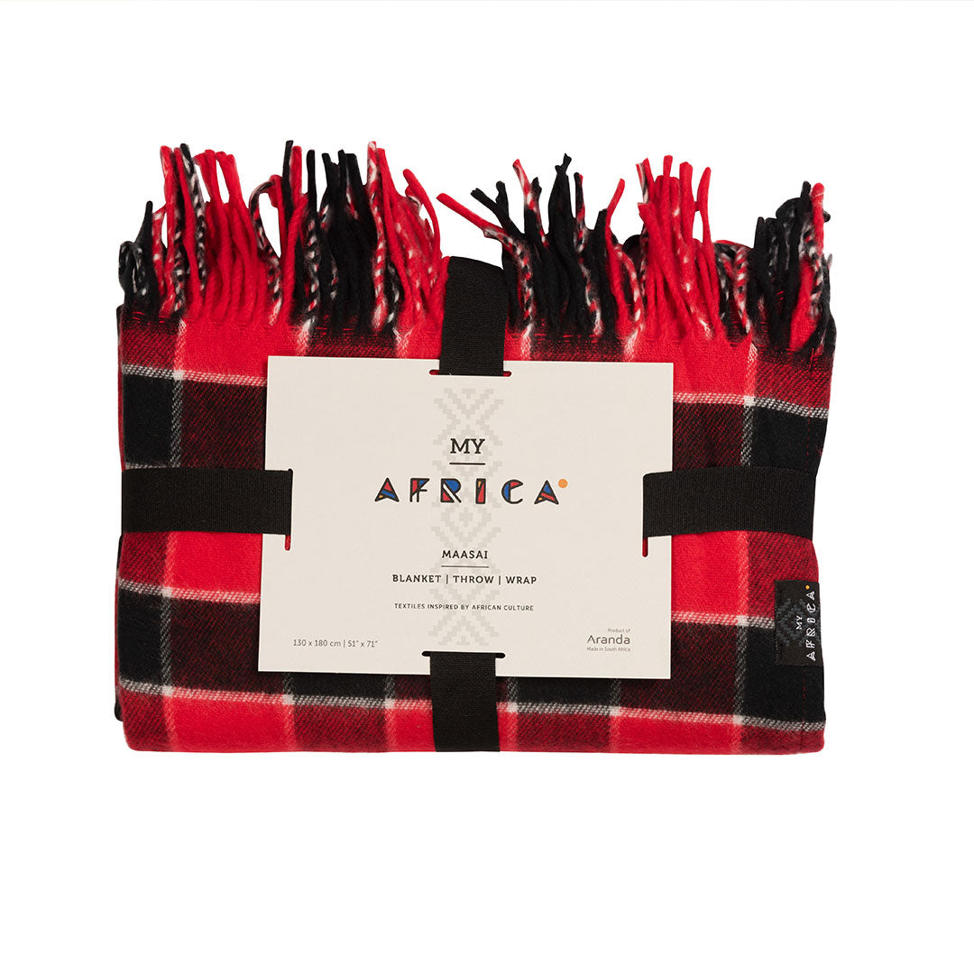 JACKIELYNA'S TWO (2) Original Kenya Maasai/Masai Multi-colored Shuka  blanket- Masai/Maasai shuka (blanket) - Red+White+Black